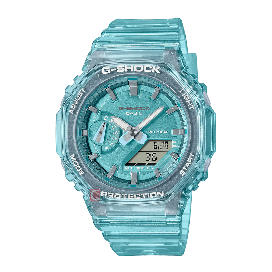 Jam Tangan CASIO G SHOCK GMA-S2100SK-2A Women CasiOak Green Digital Analog Dial Green Transparent Resin Band