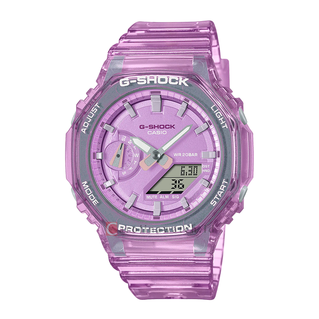 Jam Tangan CASIO G-SHOCK GMA-S2100SK-4A Women Purple Digital Analog Dial Purple Transparent Resin Band