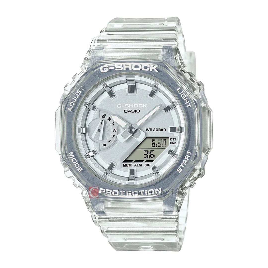 Jam Tangan CASIO G SHOCK GMA-S2100SK-7A Women CasiOak White Digital Analog Dial Transparent Resin Band