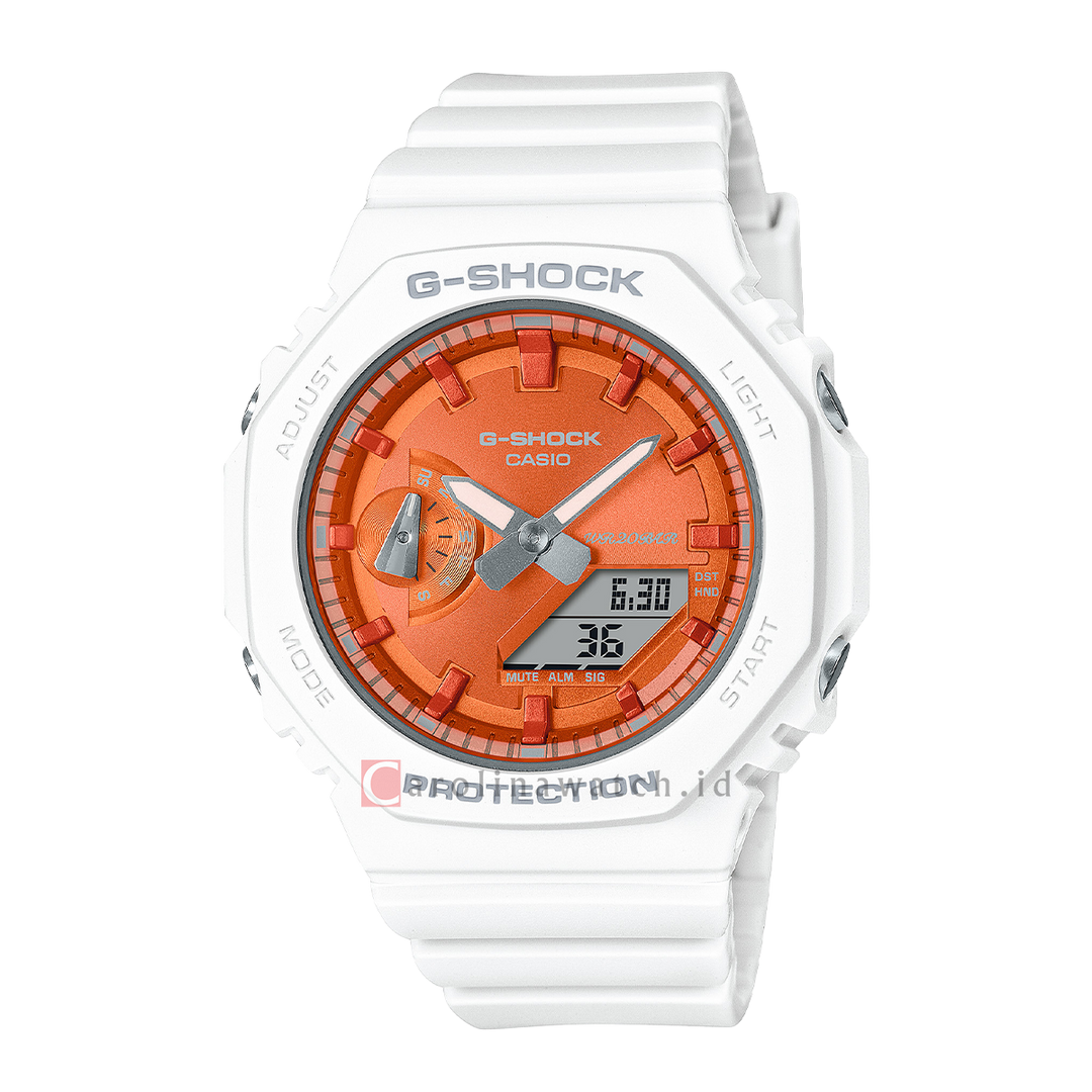 Jam Tangan Casio G-Shock GMA-S2100WS-7A Seasonal Collection Women Orange Dial White Resin Band