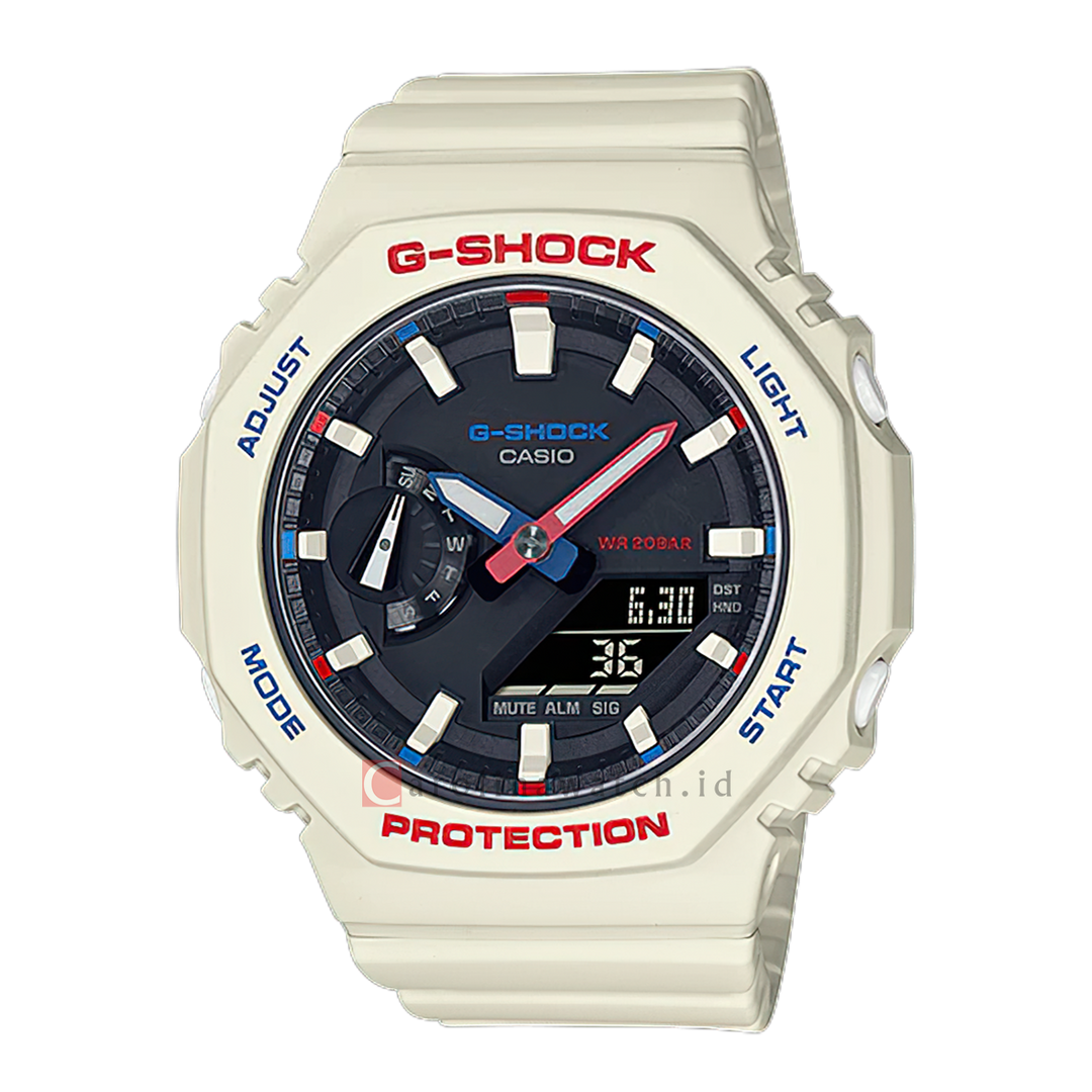 Jam Tangan CASIO G SHOCK GMA-S2100WT-7A1 CasiOak Winter Tricolor S Women Black Digital Analog Dial Ivory Resin Band