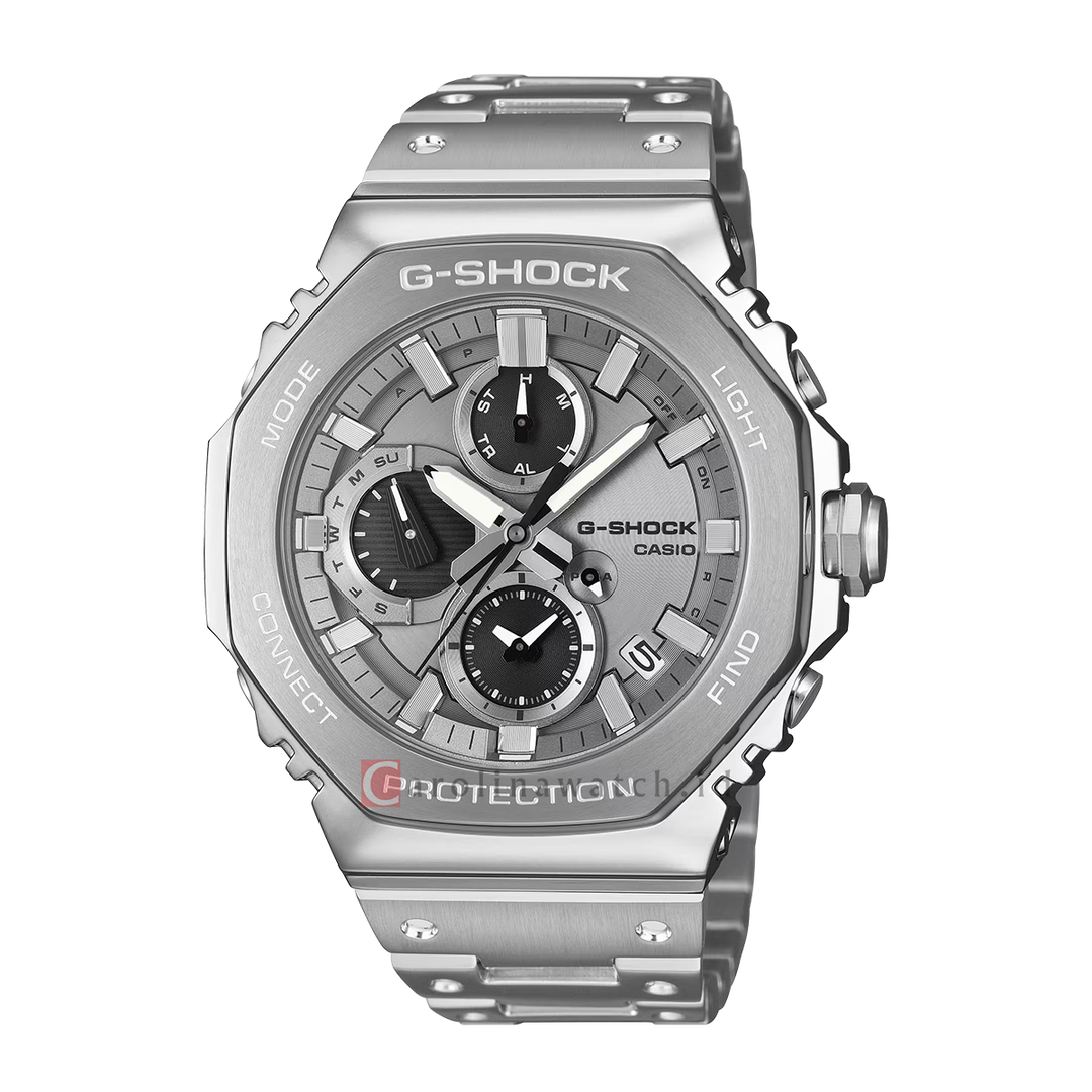 Jam Tangan Casio G-Shock GMC-B2100ADS-1A Men Full Metal  Silver Analog Digital Dial Silver Solid Stainless Steel Band