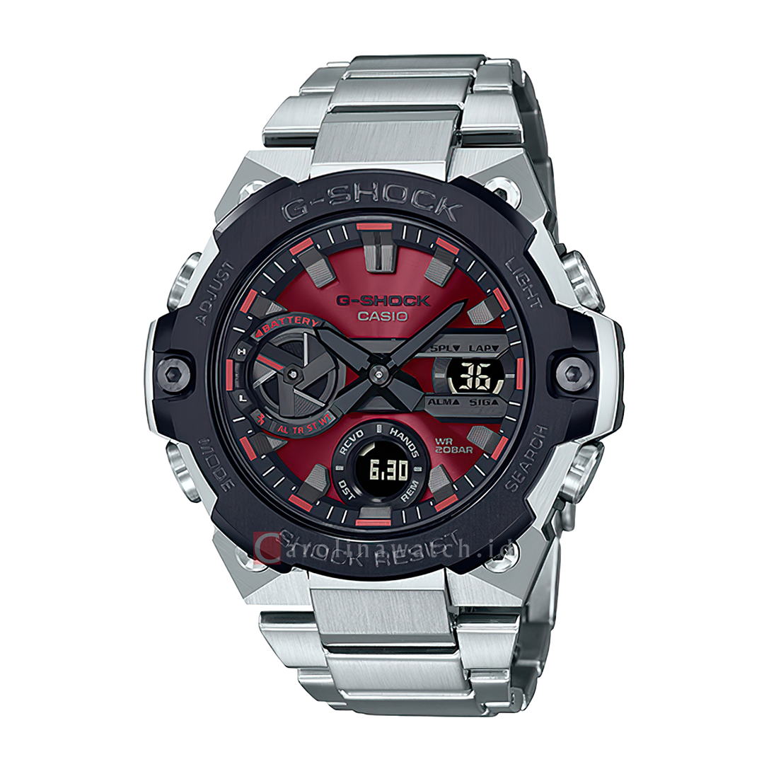 Jam Tangan CASIO G SHOCK GST-B400AD-1A4 Men Red Digital Analog Dial Stainless Steel Band