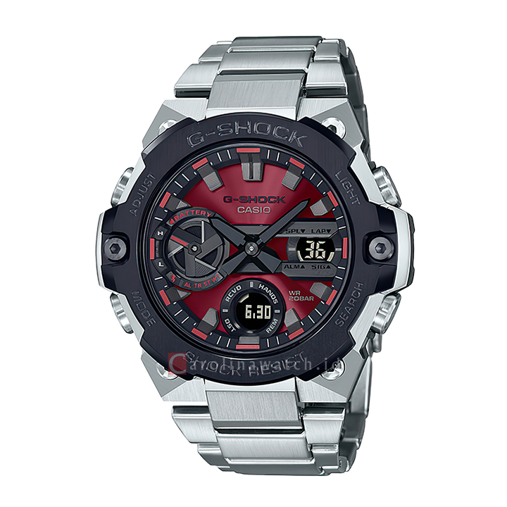 Jam Tangan CASIO G SHOCK GST-B400AD-1A4 Men Red Digital Analog Dial Stainless Steel Band