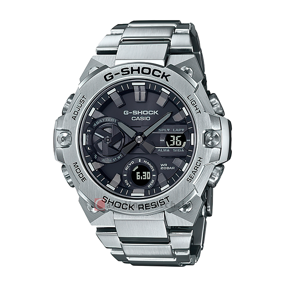 Jam Tangan CASIO G SHOCK GST-B400D-1A Men Digital Analog Dial Stainless Steel Band