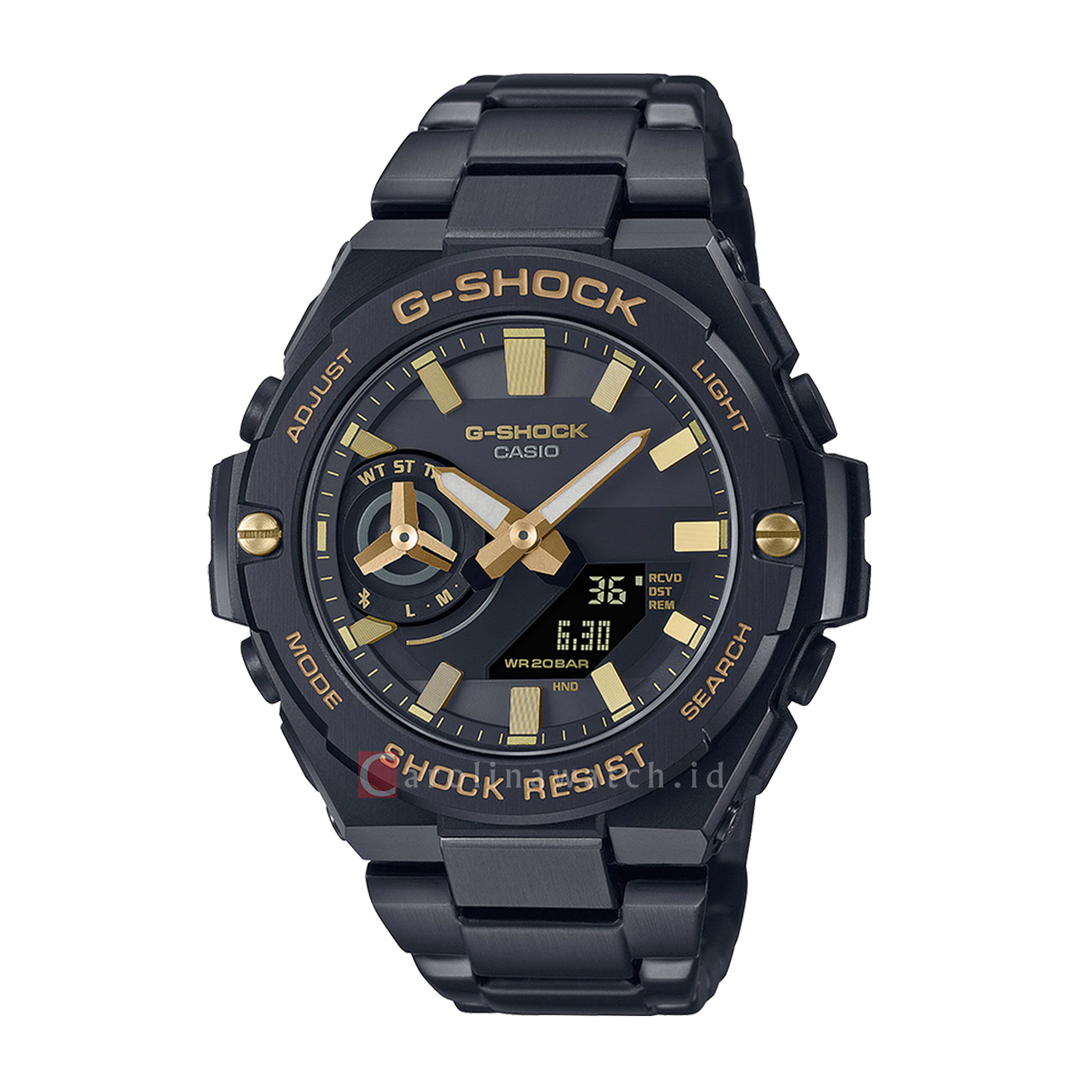 Jam Tangan CASIO G SHOCK GST-B500BD-1A9 Men Black Digital Analog Dial Black Stainless Steel Band