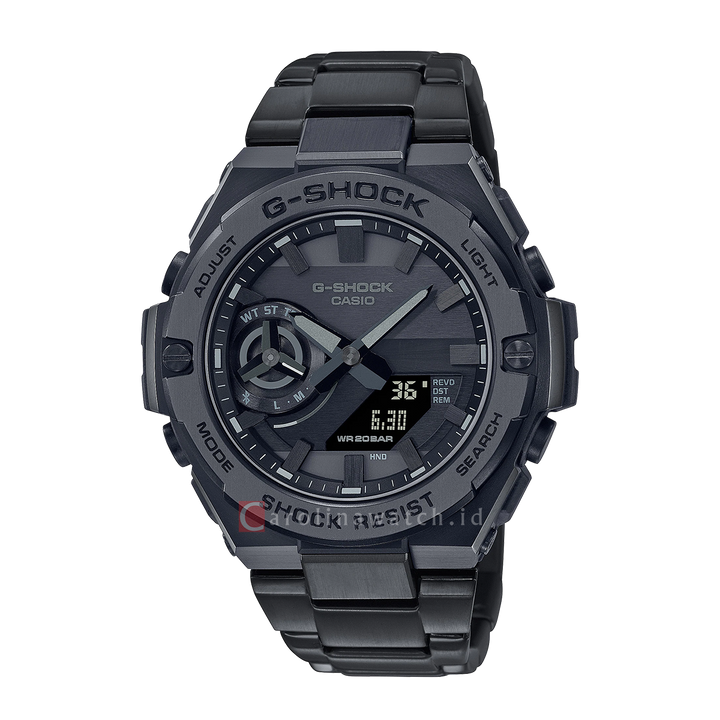 Jam Tangan CASIO G SHOCK GST-B500BD-1A Men Black Digital Analog Dial Black Stainless Steel Band