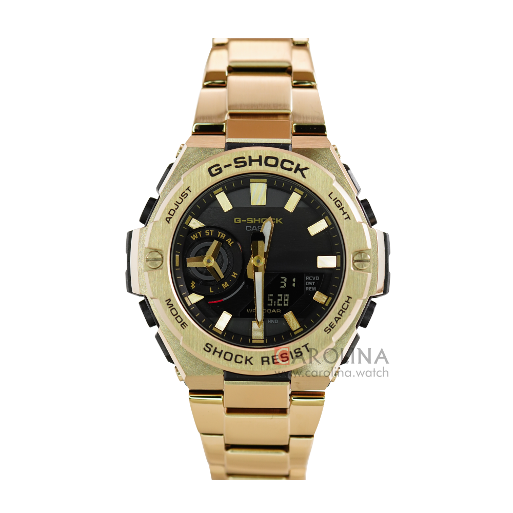 Jam Tangan CASIO G SHOCK GST-B500GD-9A Men Black Digital Analog Dial Gold Stainless Steel Band