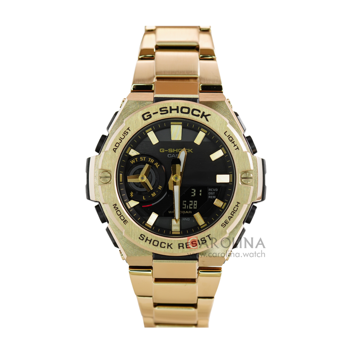 Jam Tangan CASIO G SHOCK GST-B500GD-9A Men Black Digital Analog Dial Gold Stainless Steel Band