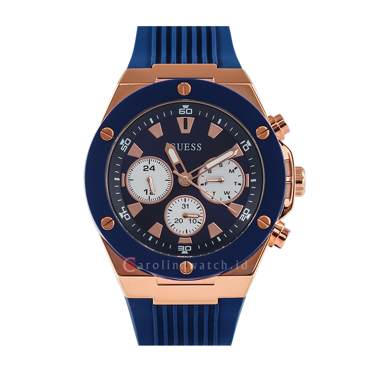 Jam Tangan Guess Poseidon GW0057G2 Men Blue Navy Dial Blue Navy Silicone Strap