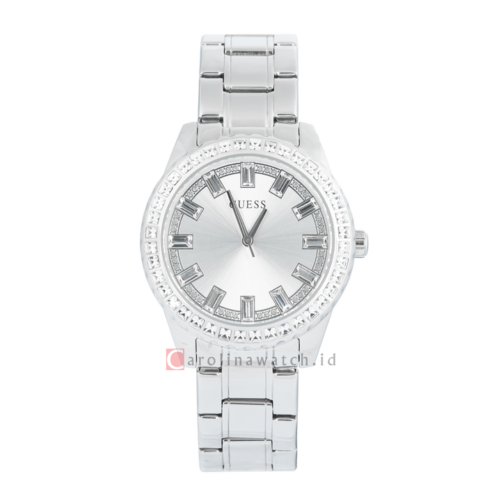 Jam Tangan GUESS Sparkler GW0111L1 Women Silver Sunray Dial Stainless Steel Strap