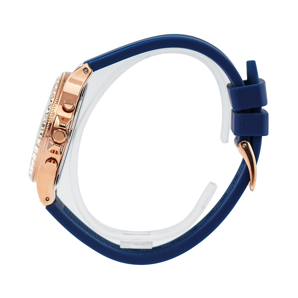 Jam Tangan GUESS Moonlight GW0257L3 Women Rose Gold Dial Blue Rubber Strap