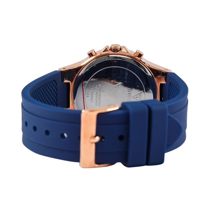 Jam Tangan GUESS Moonlight GW0257L3 Women Rose Gold Dial Blue Rubber Strap