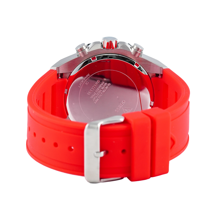 Jam Tangan Guess Momentum GW0263G3 Men Black Sunray Dial Red Silicone Strap