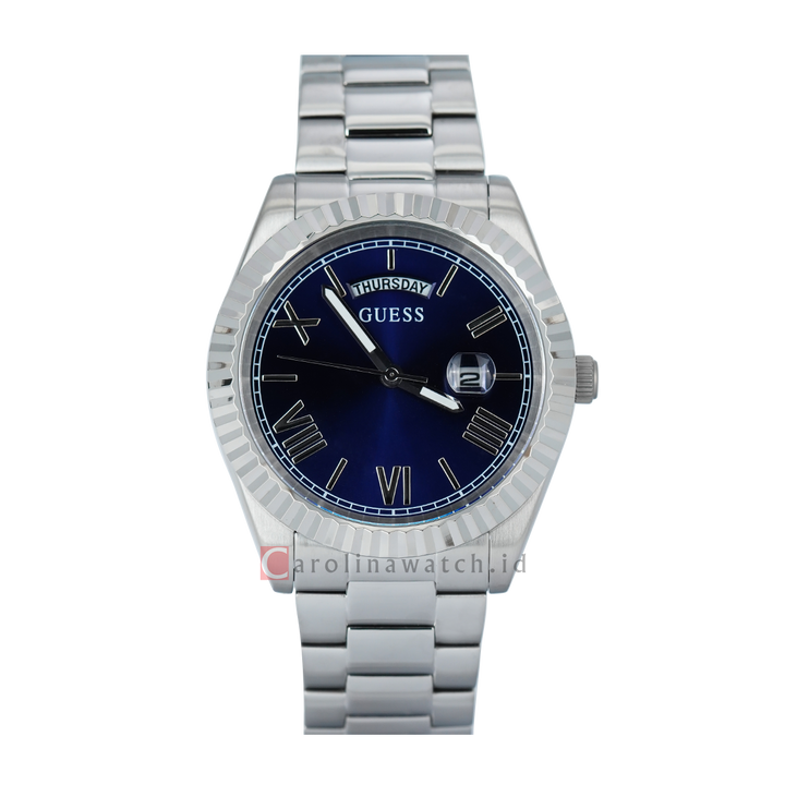 Jam Tangan GUESS Connoisseur GW0265G7 Men Blue Sunray Dial Stainless Steel Strap