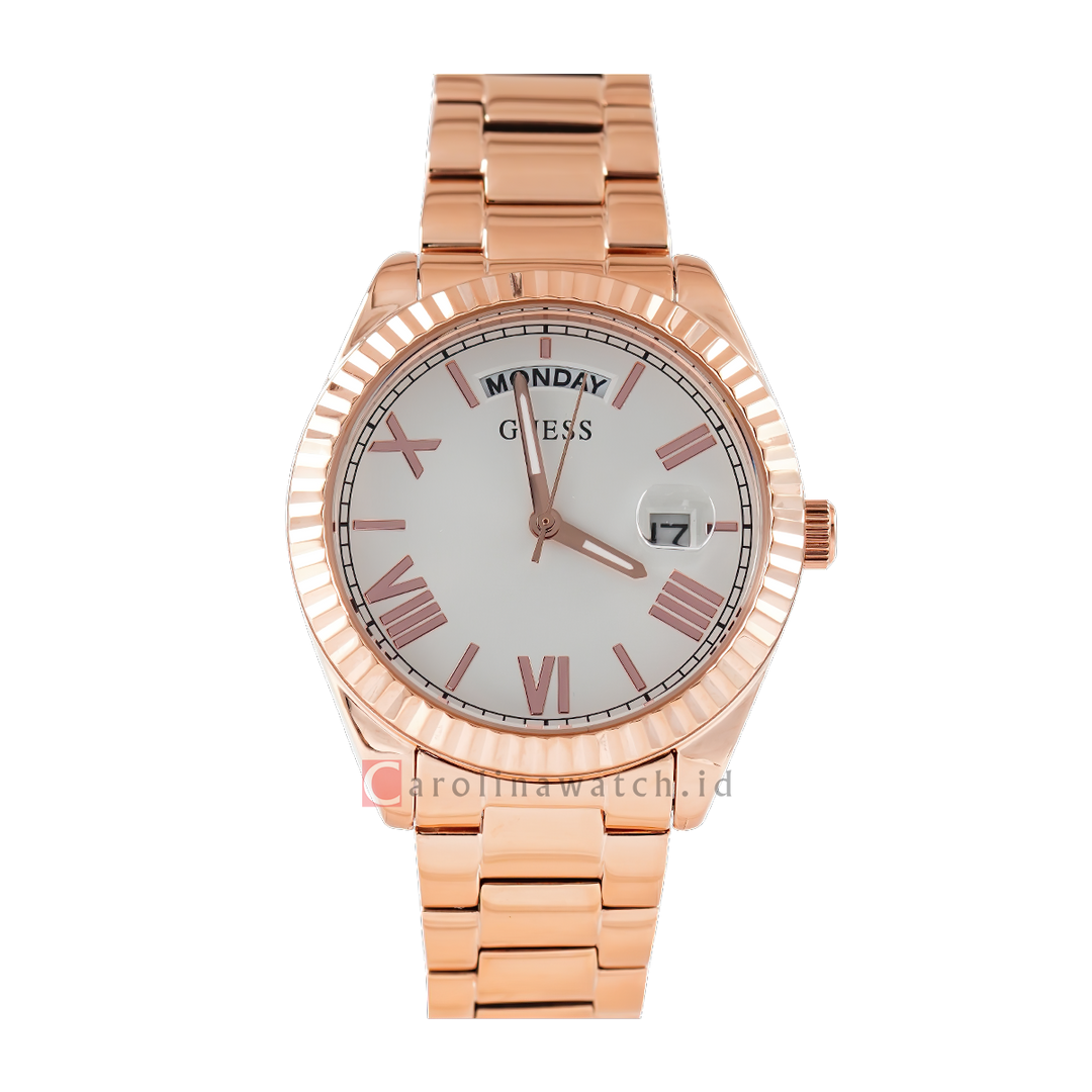 Jam Tangan GUESS GW0308L3 Women White Sunray Dial Rose Gold Stainless Steel Strap