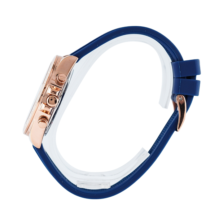 Jam Tangan GUESS Eclipse GW0315L2 Rose Gold Tone Case Sunray White Dial Blue Silicone Strap