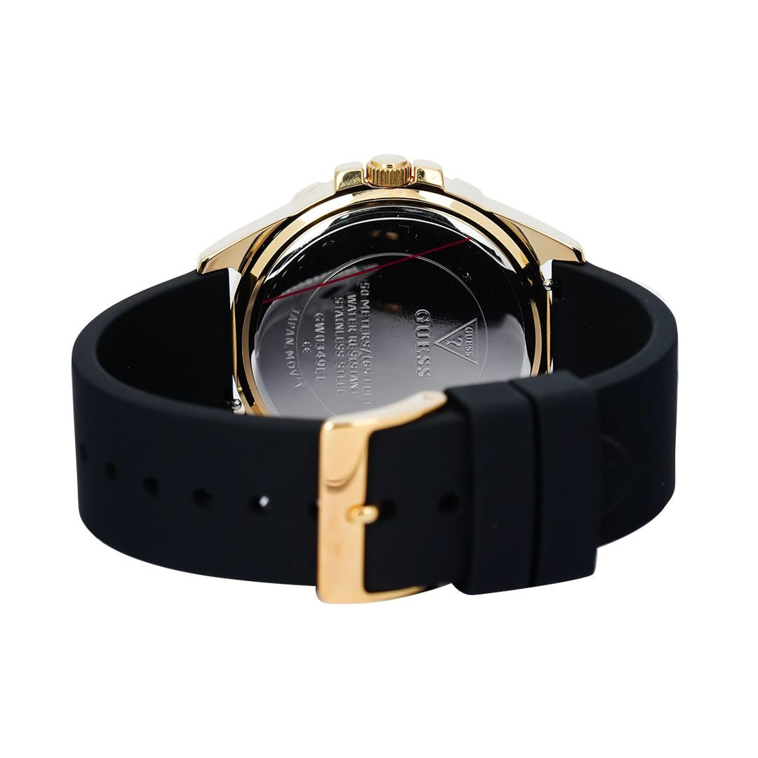 Jam Tangan GUESS Lady Frontier GW0349L1 Women Gold Dial Black Rubber Strap with Exclusive Box Set