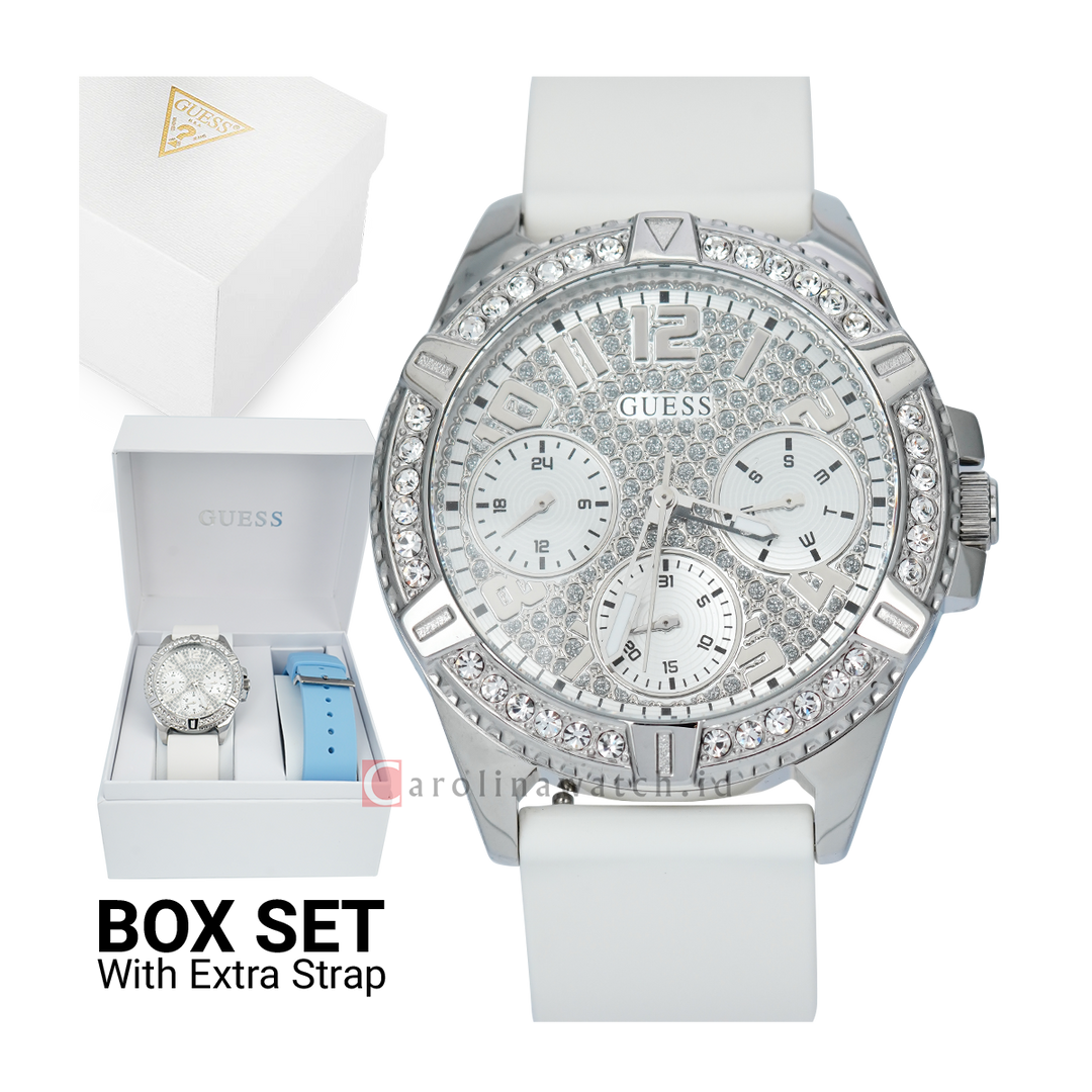 Jam Tangan GUESS GW0349L2 Women Silver Dial White Rubber Strap