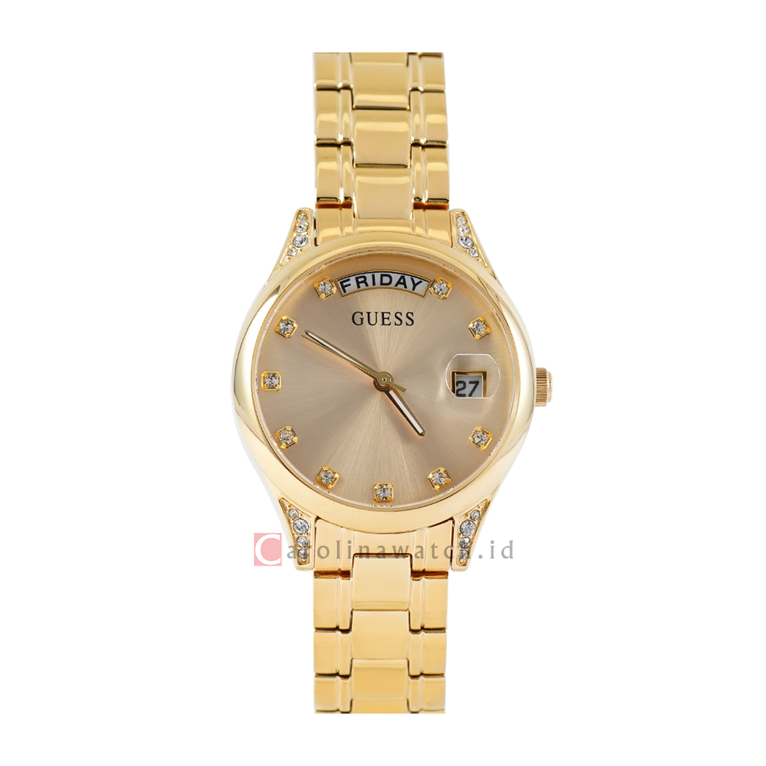 Jam Tangan GUESS Mini Aura GW0385L2 Women Gold Dial Gold Stainless Steel Strap