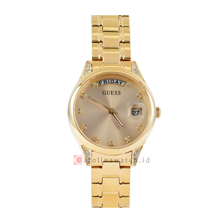 Jam Tangan GUESS Mini Aura GW0385L2 Women Gold Dial Gold Stainless Steel Strap