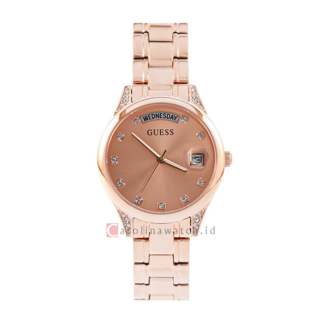 Jam Tangan GUESS Mini Aura GW0385L3 Rose Gold Sunray Dial Rose Gold Stainless Steel Strap