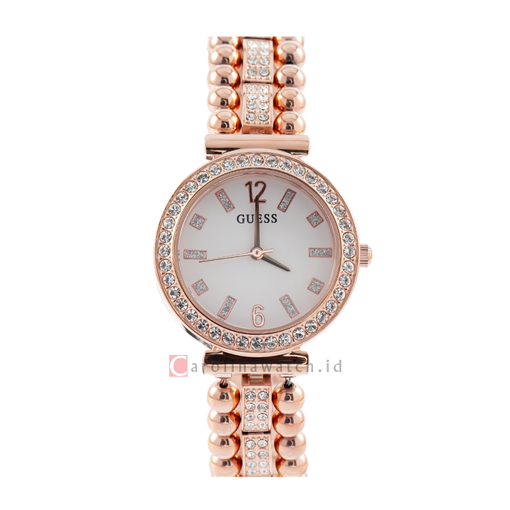 Jam Tangan GUESS Gala GW0401L3 White Sunray Dial Rose Gold Stainless Steel Strap