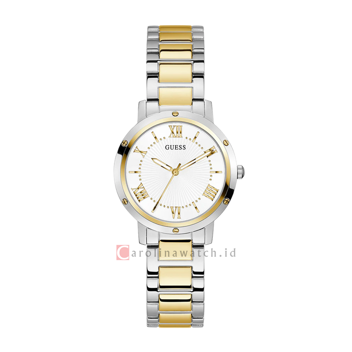 Jam Tangan GUESS Dawn GW0404L2 Women White Sunray Dial Dual Tone Stainless Steel Strap