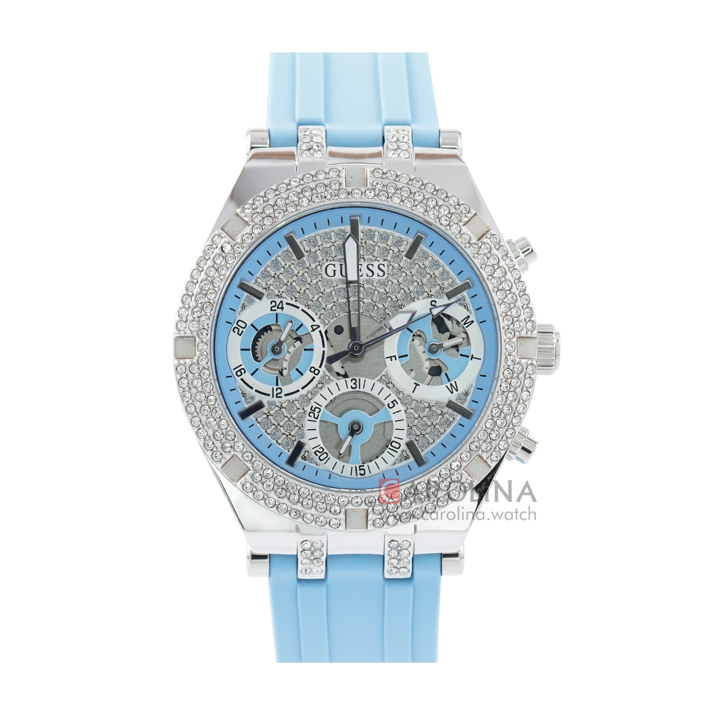 Jam Tangan GUESS Heiress GW0407L1 Women Dual Tone Glitz Dial Blue Silicone Strap