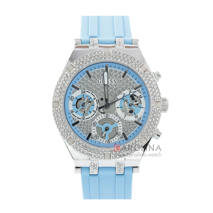 Jam Tangan GUESS Heiress GW0407L1 Women Dual Tone Glitz Dial Blue Silicone Strap