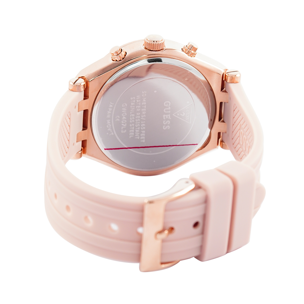 Jam Tangan GUESS Heiress GW0407L3 Women Rose Gold Glitz Dial Pink Silicone Strap