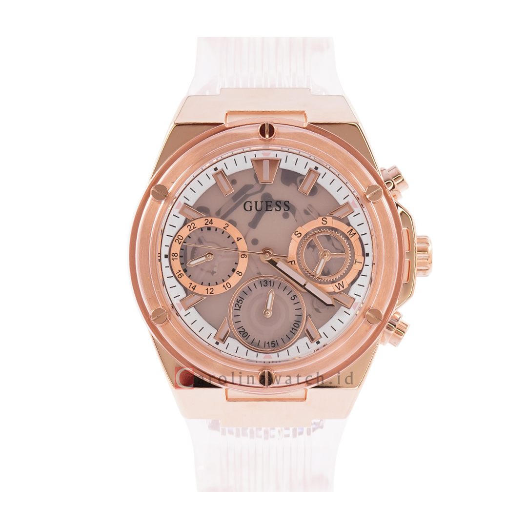 Jam Tangan GUESS Eco Friendly GW0409L3 Women Pink Dial Pink Clear Rubber Strap