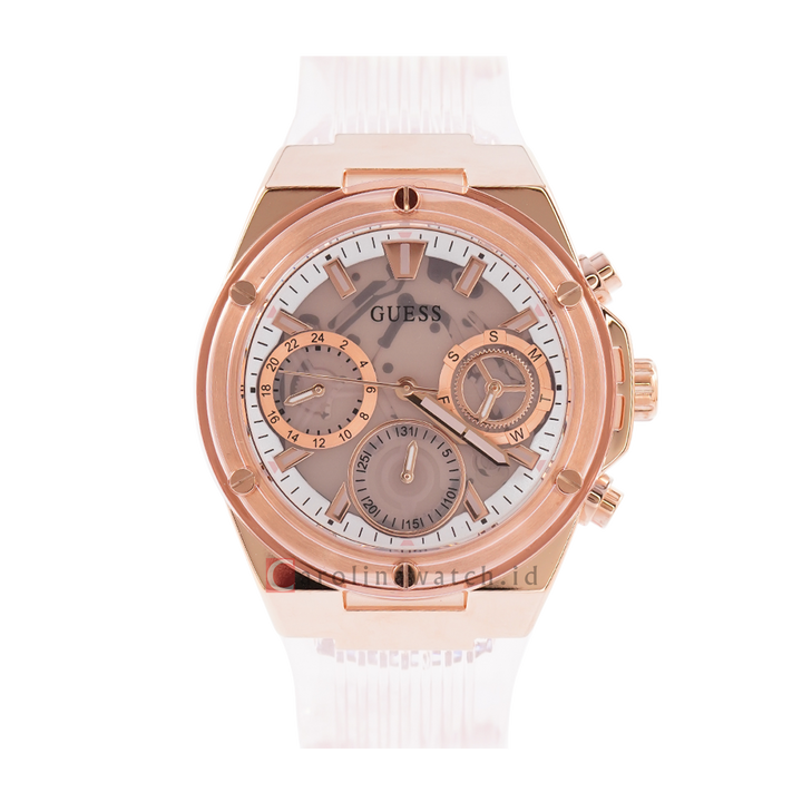 Jam Tangan GUESS Eco Friendly GW0409L3 Women Pink Dial Pink Clear Rubber Strap