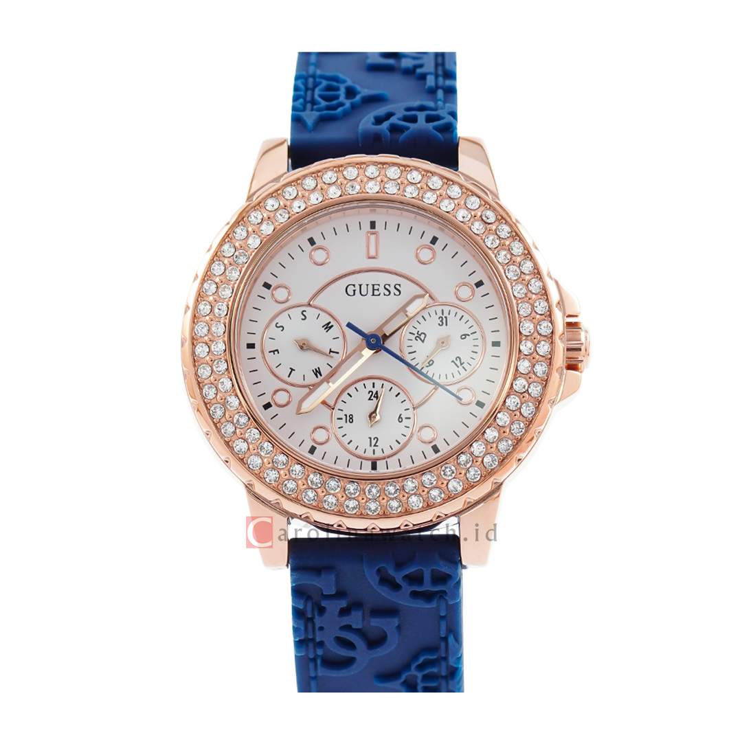 Jam Tangan GUESS GW0411L2 Women White Sunray Dial Blue Rubber Strap