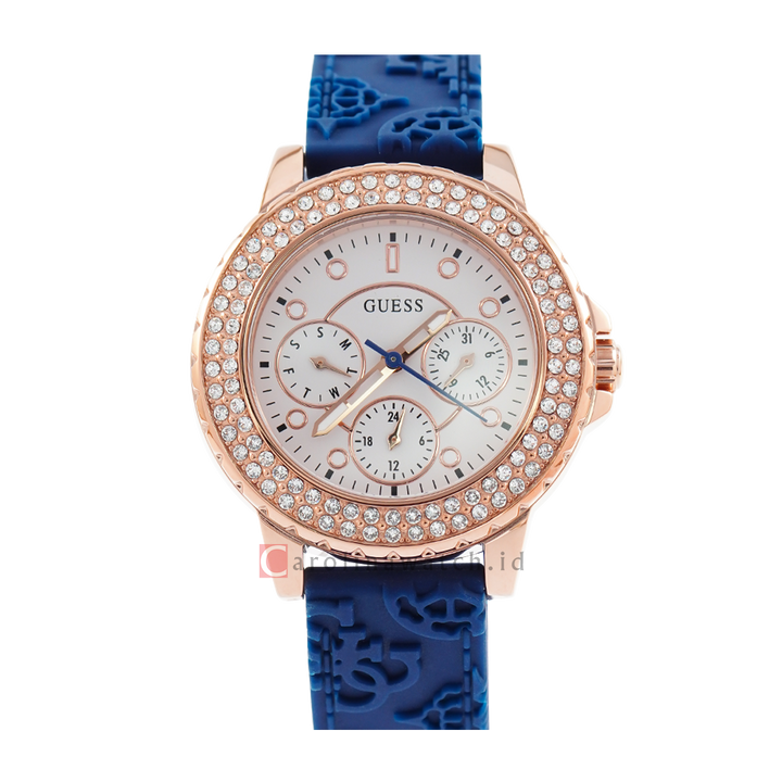 Jam Tangan GUESS GW0411L2 Women White Sunray Dial Blue Rubber Strap