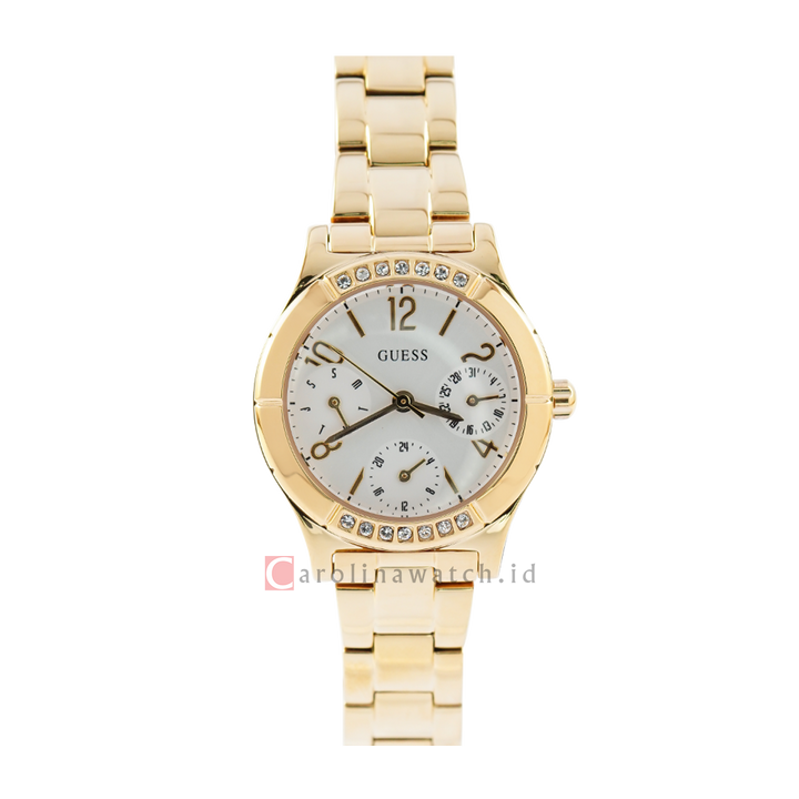 Jam Tangan GUESS Piper GW0413L2 Women Silver Dial Gold Stainless Steel Strap