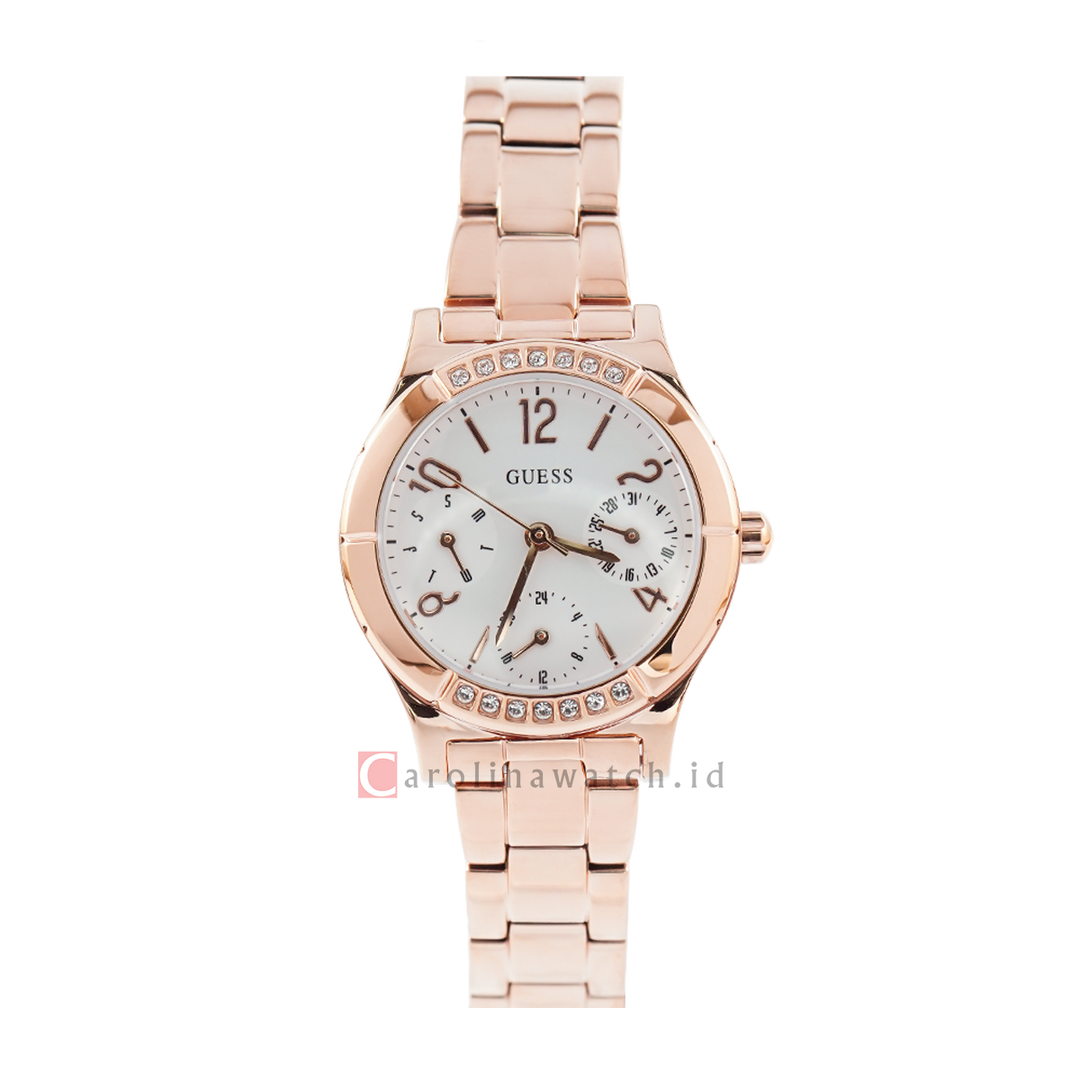 Jam Tangan GUESS Piper GW0413L3 Women Silver Dial Rose Gold Stainless Steel Strap