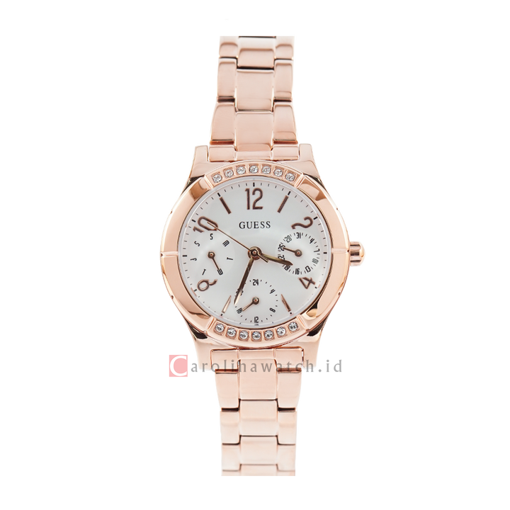 Jam Tangan GUESS Piper GW0413L3 Women Silver Dial Rose Gold Stainless Steel Strap