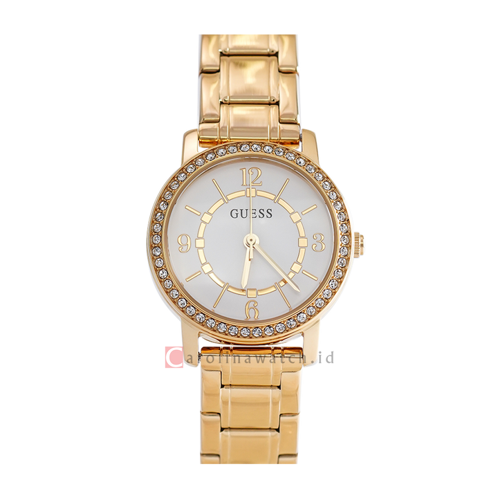 Jam Tangan GUESS GW0468L2 Silver Sunray Dial Gold Stainless Steel Strap