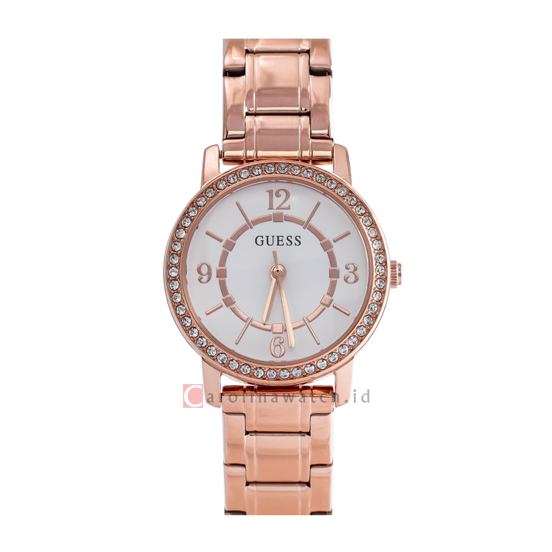 Jam Tangan GUESS GW0468L3 Women Silver Sunray Dial Rose Gold Stainless Steel Strap