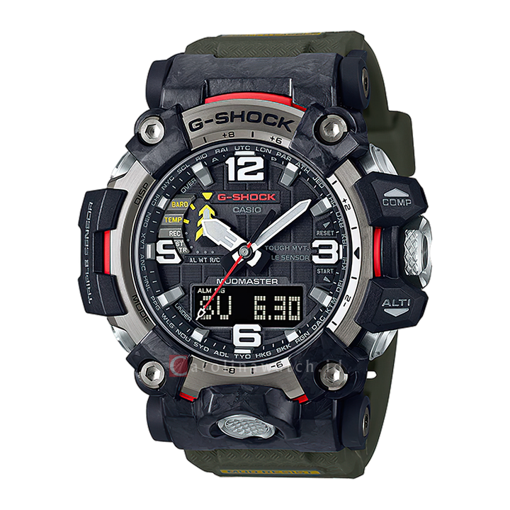 Jam Tangan CASIO G SHOCK MUDMASTER GWG-2000-1A3 Men Tough Solar Carbon Core Guard Digital Analog Dial Green Resin Band