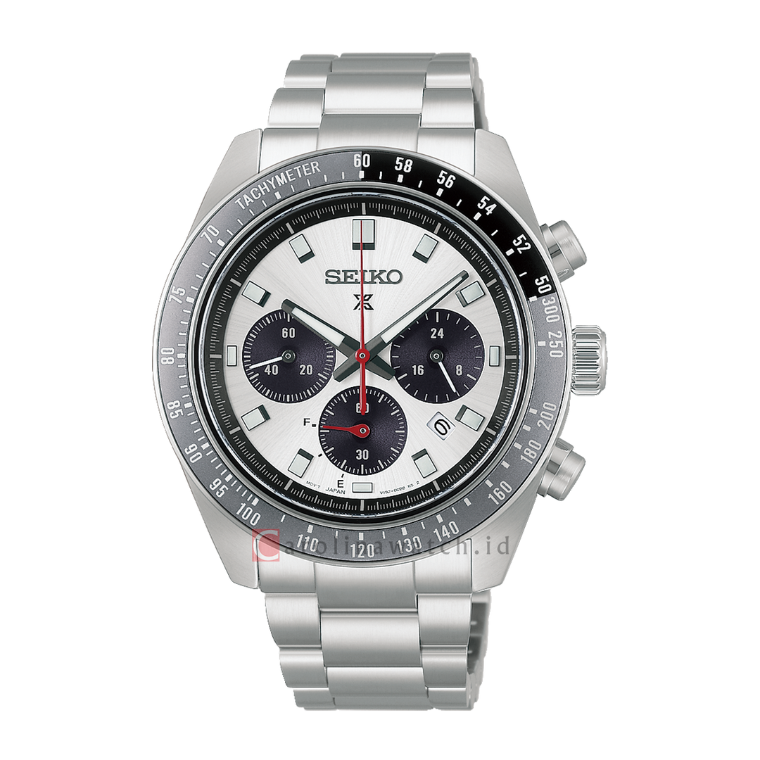 Jam Tangan Seiko Prospex SPEEDTIMER HBJ001P1 Solar Chronograph Men Panda Dual Tone Dial Stainless Steel Strap