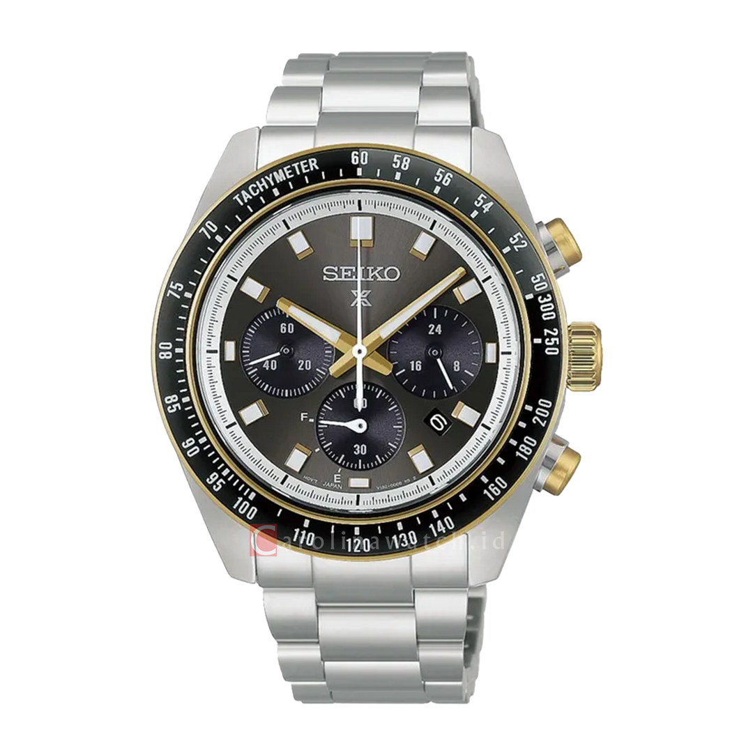 Jam Tangan Seiko Prospex SPEEDTIMER HBJ002P1 Solar Chronograph Men Black Dial Stainless Steel Strap