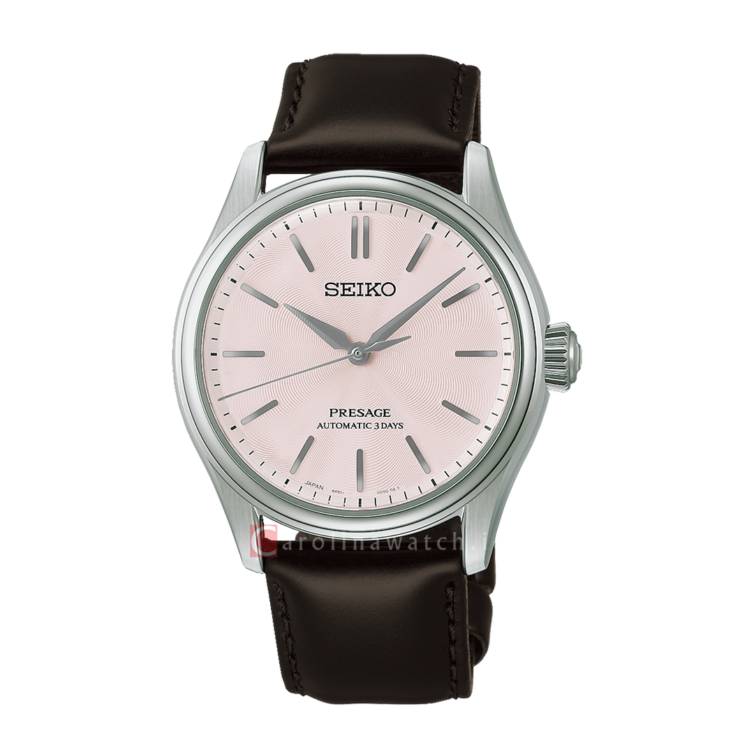 Jam Tangan Seiko Presage Classic Series HCC003J1 Unisex Tomioka Silk Sakura-iro Pink Dial Deep Brown Leather Strap