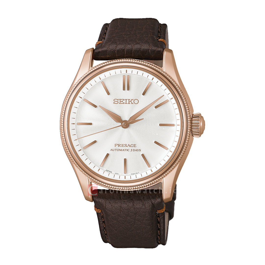 Jam Tangan Seiko Presage Classic Series HCC008J1 Unisex Tomioka Silk Silver Dial Brown Leather Strap Limited Edition