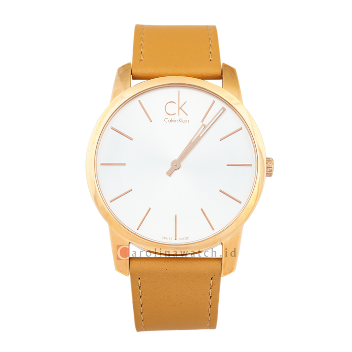 Jam Tangan Calvin Klein K2G21629 Men White Dial Brown Leather Strap