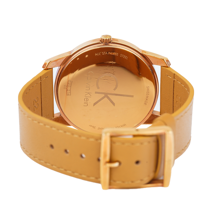 Jam Tangan Calvin Klein K2G21629 Men White Dial Brown Leather Strap