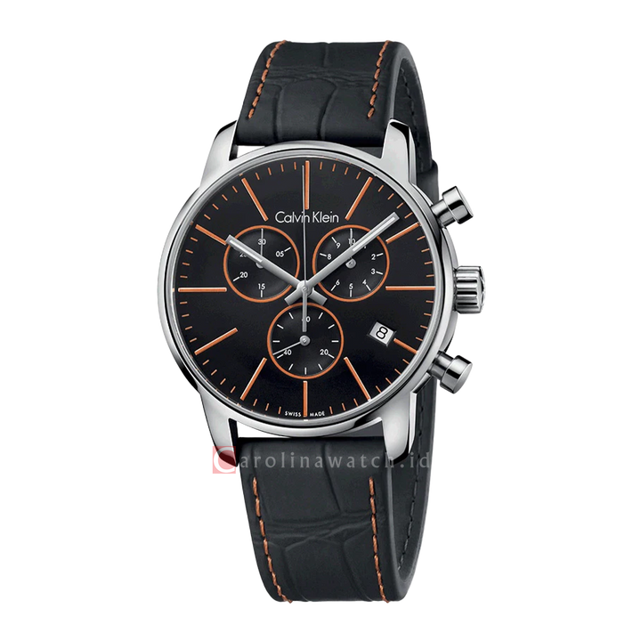 Jam Tangan Calvin Klein K2G271C1 Men Black Dial Black Leather Strap