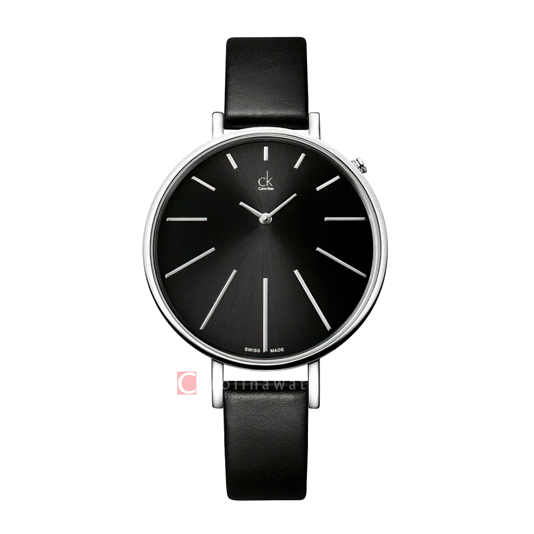 Jam Tangan Calvin Klein K3E231C1 Women Black Dial Black Leather Strap
