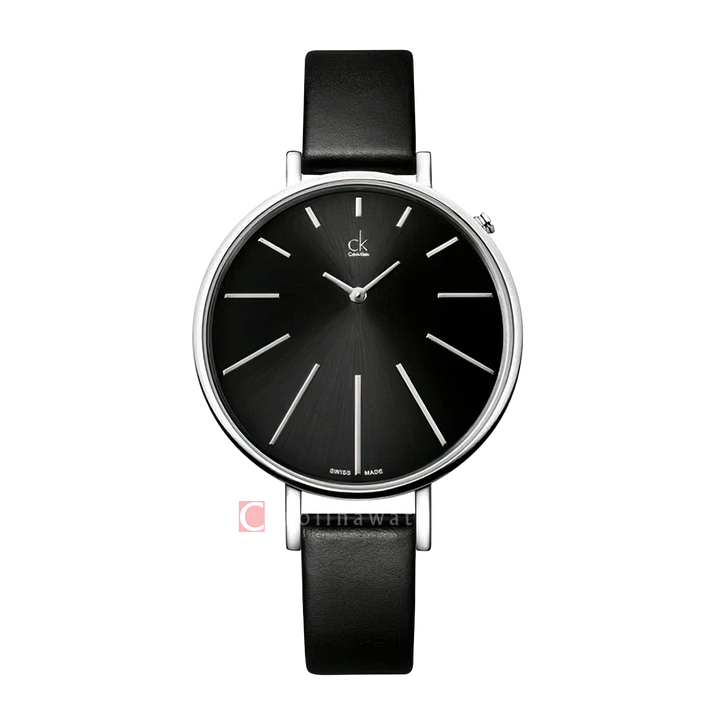 Jam Tangan Calvin Klein K3E231C1 Women Black Dial Black Leather Strap